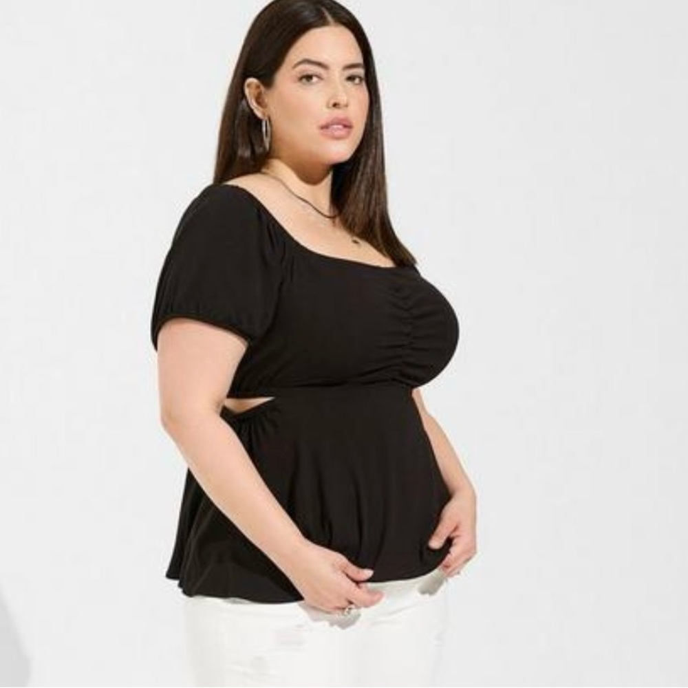 Torrid Black Babydoll Rayon Slub With Sode Cutouts Too
